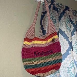 The Sak multicolored crocheted customized Kindness purse.